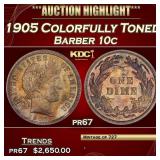1905 Proof Barber Dime Colorfully Toned 10c pr67 S