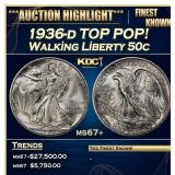 1936-d Walking Liberty Half Dollar TOP POP! 50c ms