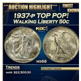 1937-p Walking Liberty Half Dollar TOP POP! 50c ms