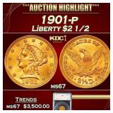 1901-p Gold Liberty Quarter Eagle $2 1/2 ms67 SEGS