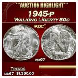 1945-p Walking Liberty Half Dollar 50c ms67 SEGS