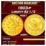 1903-p Gold Liberty Quarter Eagle $2 1/2 ms66+ SEG