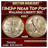 1943-p Walking Liberty Half Dollar Near Top Pop! 5