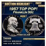 1957 Proof Franklin Half Dollar TOP POP! 50c pr69