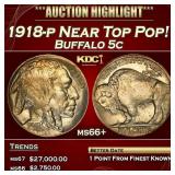 1918-p Buffalo Nickel Near Top Pop! 5c ms66+ SEGS