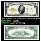 1928 $10 Gold Certificate Signatures Woods/Mellon