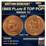 1865 Plain 5 Indian Cent TOP POP! 1c ms67 rb SEGS