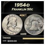 1954-d Franklin Half Dollar 50c Grades ms66