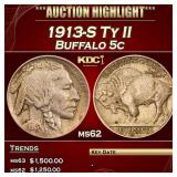 1913-S Ty II Buffalo Nickel 5c ms62 USCG