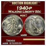 1940-p Walking Liberty Half Dollar 50c ms68 SEGS