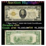 **Star Note** 1928 $20 Gold Certificate Grades vf+