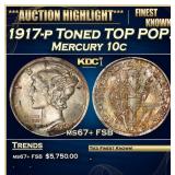 1917-p Mercury Dime Toned TOP POP! 10c ms67+ FSB S