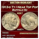 1913-d Ty I Buffalo Nickel Near Top Pop! 5c ms67+