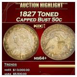 1827 Capped Bust Half Dollar Toned 50c ms64+ SEGS