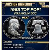 1963 Proof Franklin Half Dollar TOP POP! 50c pr69