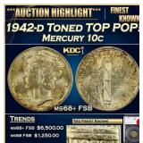 1942-d Mercury Dime Toned TOP POP! 10c ms68+ FSB S