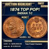 1874 Indian Cent TOP POP! 1c ms66+ rd SEGS