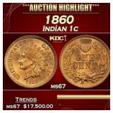 1860 Indian Cent 1c ms67 SEGS