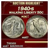 1940-s Walking Liberty Half Dollar 50c ms67 SEGS