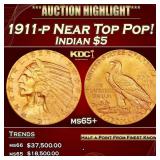 1911-p Gold Indian Half Eagle Near Top Pop! $5 GEM