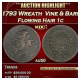 1793 Wreath  Vine & Bars Flowing Hair large cent 1
