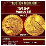 1912-p Gold Indian Half Eagle $5 Choice+ Unc USCG