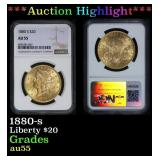 NGC 1880-s Gold Liberty Double Eagle $20 au55 NGC