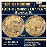 1931-s Buffalo Nickel Toned TOP POP! 5c ms67+ SEGS