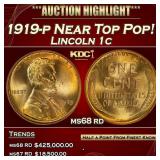1919-p Lincoln Cent Near Top Pop! 1c ms68 rd SEGS