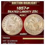 1857-p Seated Liberty Quarter 25c ms66+ SEGS