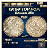 1912-p Barber Quarter TOP POP! 25c ms67 SEGS