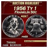 1956 Ty 1 Proof Franklin Half Dollar 50c pr69 SEGS