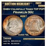 1948-p Franklin Half Dollar Colorfully Toned TOP P