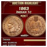 1863 Indian Cent 1c ms65+ SEGS