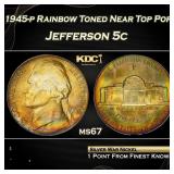 1945-p Jefferson Nickel Rainbow Toned Near Top Pop
