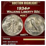 1934-p Walking Liberty Half Dollar 50c ms67+ SEGS