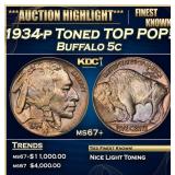 1934-p Buffalo Nickel Toned TOP POP! 5c ms67+ SEGS
