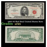 1963 $5 Red Seal United States Note Grades xf+