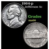 1964-p Jefferson Nickel 5c Grades GEM+ Unc