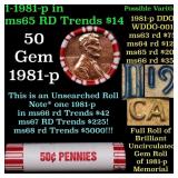 BU Shotgun Lincoln 1c roll, 1981-p 50 pcs Bank Wra