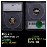 1992-s Proof Jefferson Nickel 5c pr70 dcam SEGS