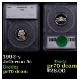 1992-s Proof Jefferson Nickel 5c pr70 dcam SEGS