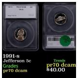 1991-s Proof Jefferson Nickel 5c pr70 dcam SEGS