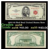 1953 $5 Red Seal United States Note Grades Choice
