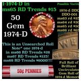 BU Shotgun Lincoln 1c roll, 1974-p 50 pcs Bank Wra