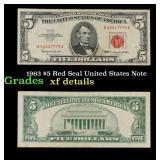 1963 $5 Red Seal United States Note Grades xf deta