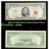 1963 $5 Red Seal United States Note Grades xf+