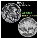 Hobo Buffalo Nickel 5c Grades Hand Carved