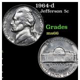 1964-d Jefferson Nickel 5c Grades GEM+ Unc