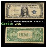1935D $1 Blue Seal Silver Certificate Grades vf+